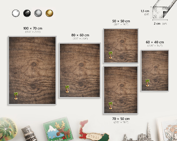 Tableau pour collection d'aimants cadre argenté Texture bois