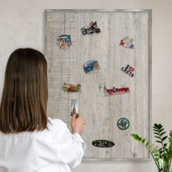 Tableau pour collection d'aimants cadre argenté Texture bois