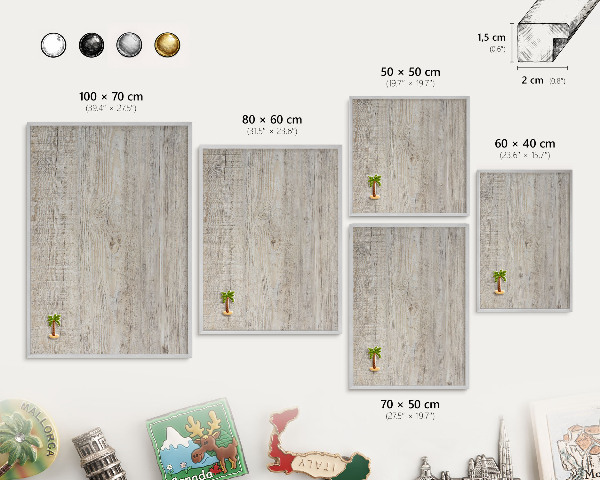 Tableau pour collection d'aimants cadre argenté Texture bois