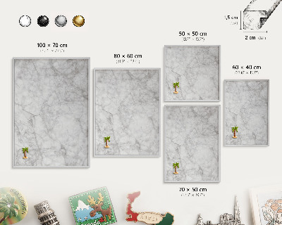 Tableau pour collection d'aimants cadre argenté Marbre gris