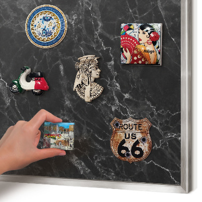 Tableau pour collection d'aimants cadre argenté Marbre noir