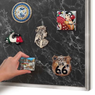 Tableau pour collection d'aimants cadre argenté Marbre noir