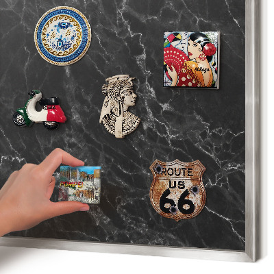 Tableau pour collection d'aimants cadre argenté Marbre noir