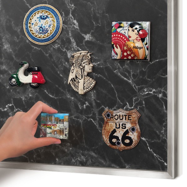 Tableau pour collection d'aimants cadre argenté Marbre noir
