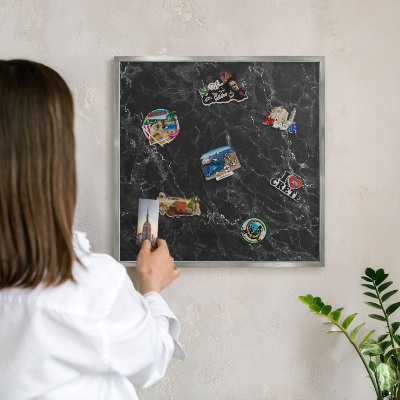 Tableau pour collection d'aimants cadre argenté Marbre noir