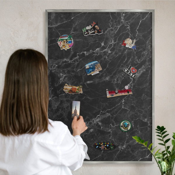 Tableau pour collection d'aimants cadre argenté Marbre noir