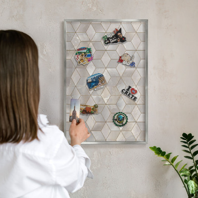 Tableau magnétique décoratif avec cadre argenté Fond cubique