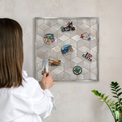 Tableau magnétique décoratif avec cadre argenté Fond cubique