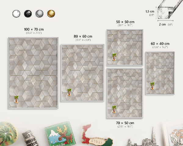 Tableau magnétique décoratif avec cadre argenté Fond cubique