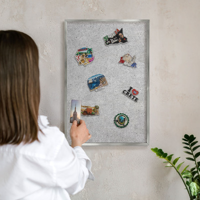 Tableau pour collection d'aimants cadre argenté Texture grise