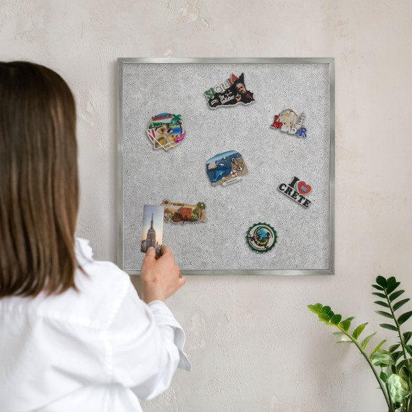 Tableau pour collection d'aimants cadre argenté Texture grise