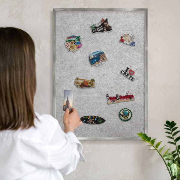 Tableau pour collection d'aimants cadre argenté Texture grise