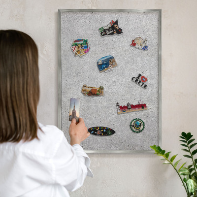 Tableau pour collection d'aimants cadre argenté Texture grise