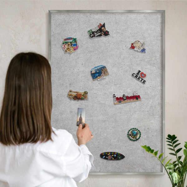 Tableau pour collection d'aimants cadre argenté Texture grise