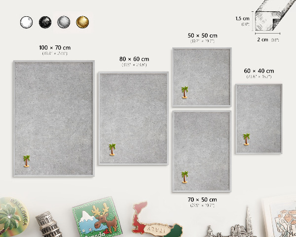 Tableau pour collection d'aimants cadre argenté Texture grise