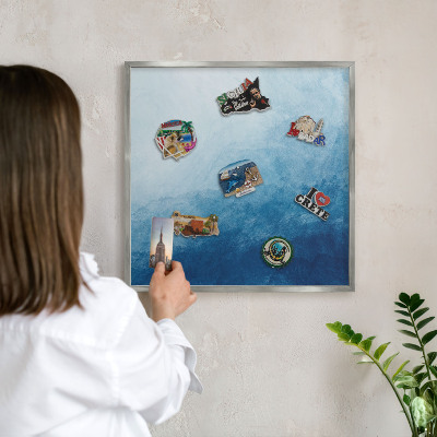 Tableau magnétique décoratif avec cadre argenté Abstractions bleues
