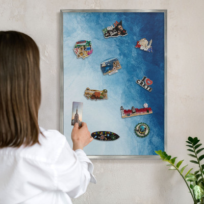 Tableau magnétique décoratif avec cadre argenté Abstractions bleues