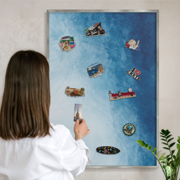 Tableau magnétique décoratif avec cadre argenté Abstractions bleues