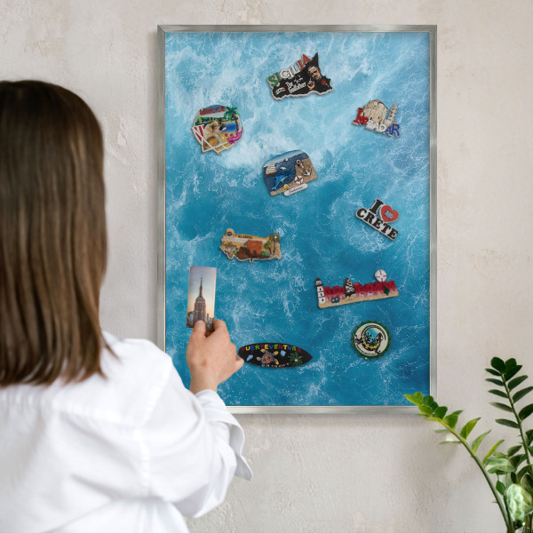 Tableau pour collection d'aimants cadre argenté Vagues océaniques