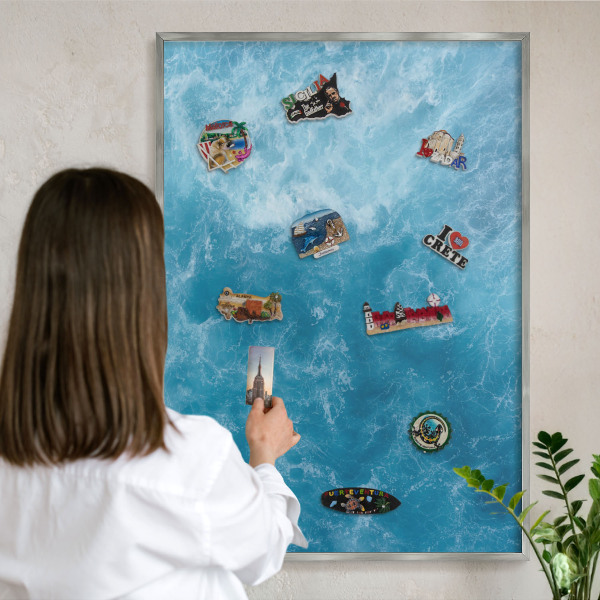 Tableau pour collection d'aimants cadre argenté Vagues océaniques