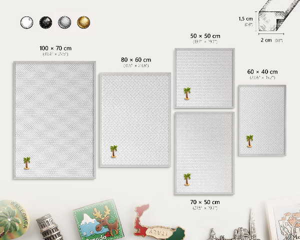 Tableau pour collection d'aimants cadre argenté Chevrons blancs