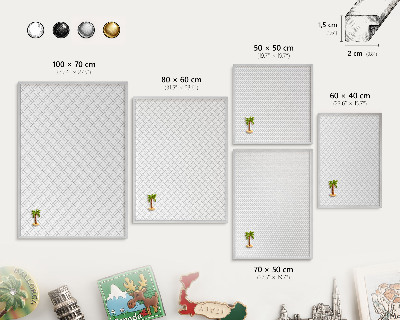 Tableau pour collection d'aimants cadre argenté Chevrons blancs
