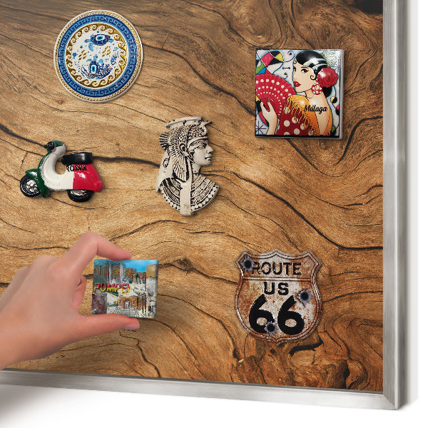 Tableau pour collection d'aimants cadre argenté Grain de bois