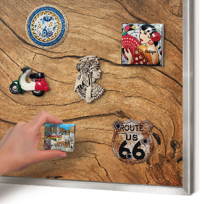 Tableau pour collection d'aimants cadre argenté Grain de bois