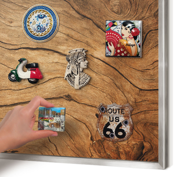 Tableau pour collection d'aimants cadre argenté Grain de bois