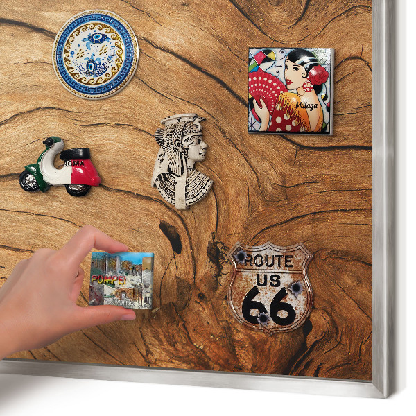Tableau pour collection d'aimants cadre argenté Grain de bois