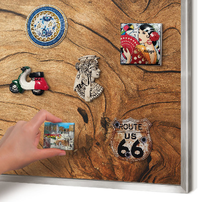 Tableau pour collection d'aimants cadre argenté Grain de bois