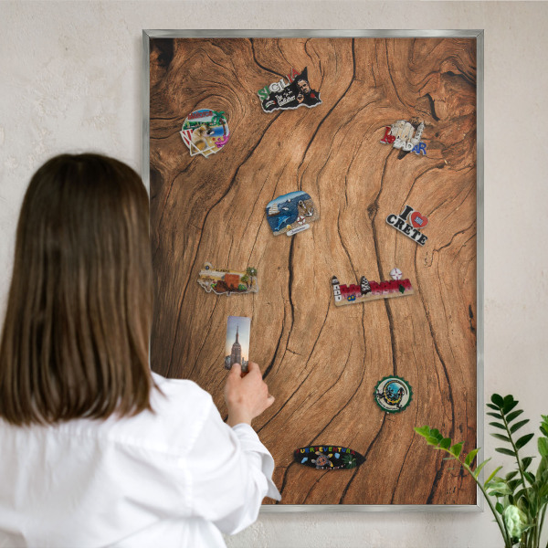 Tableau pour collection d'aimants cadre argenté Grain de bois