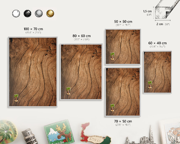 Tableau pour collection d'aimants cadre argenté Grain de bois