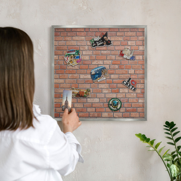 Tableau magnétique décoratif avec cadre argenté Mur de briques