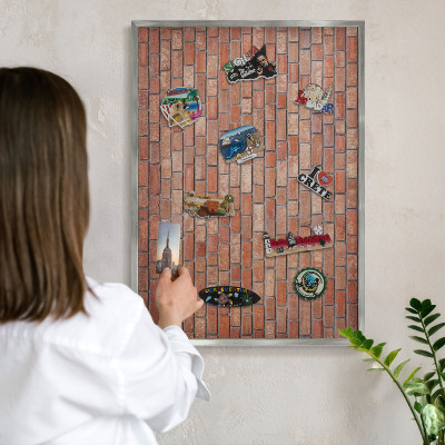 Tableau magnétique décoratif avec cadre argenté Mur de briques