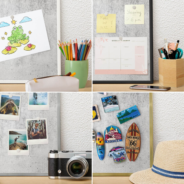 Tableau magnétique décoratif avec cadre argenté Texture grise