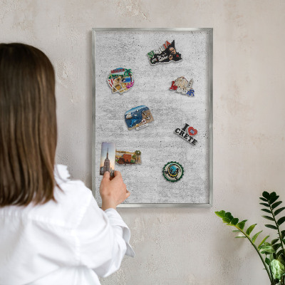 Tableau magnétique décoratif avec cadre argenté Texture grise