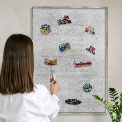 Tableau magnétique décoratif avec cadre argenté Texture grise