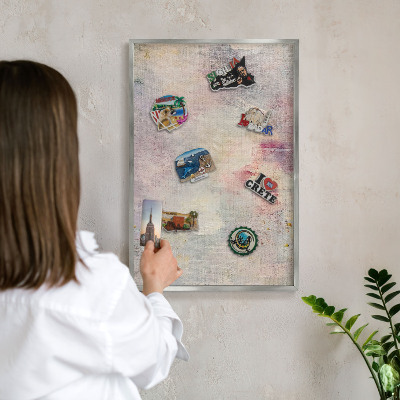 Tableau pour collection d'aimants cadre argenté Abstraction pastel