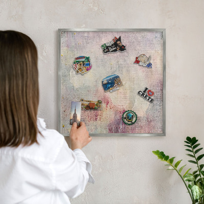 Tableau pour collection d'aimants cadre argenté Abstraction pastel