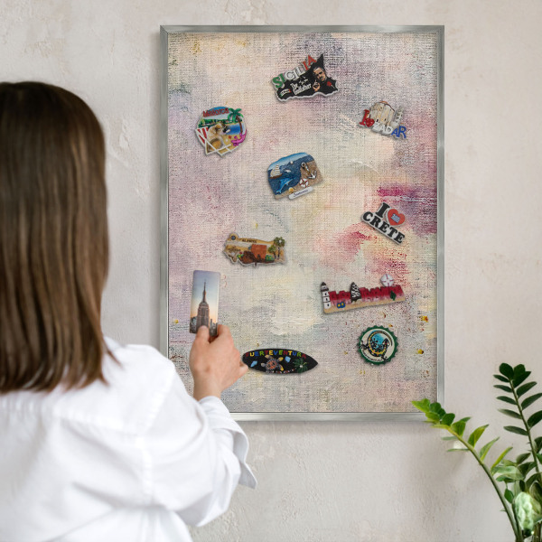 Tableau pour collection d'aimants cadre argenté Abstraction pastel