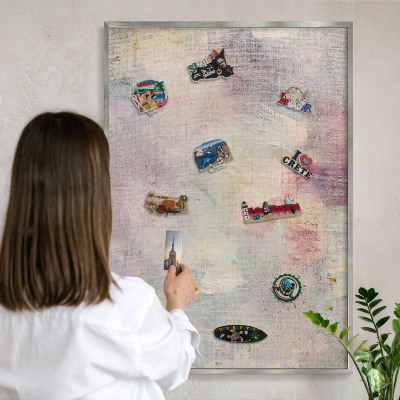 Tableau pour collection d'aimants cadre argenté Abstraction pastel