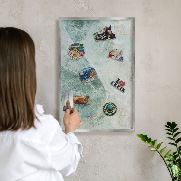 Tableau magnétique décoratif avec cadre argenté Textures vertes