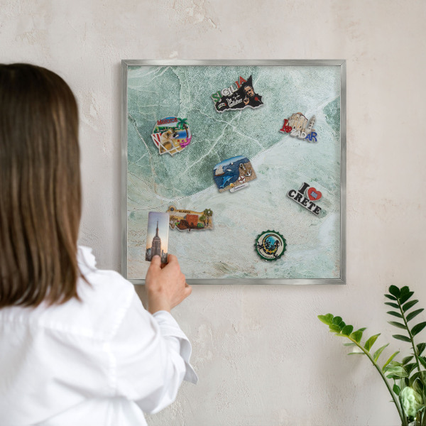 Tableau magnétique décoratif avec cadre argenté Textures vertes