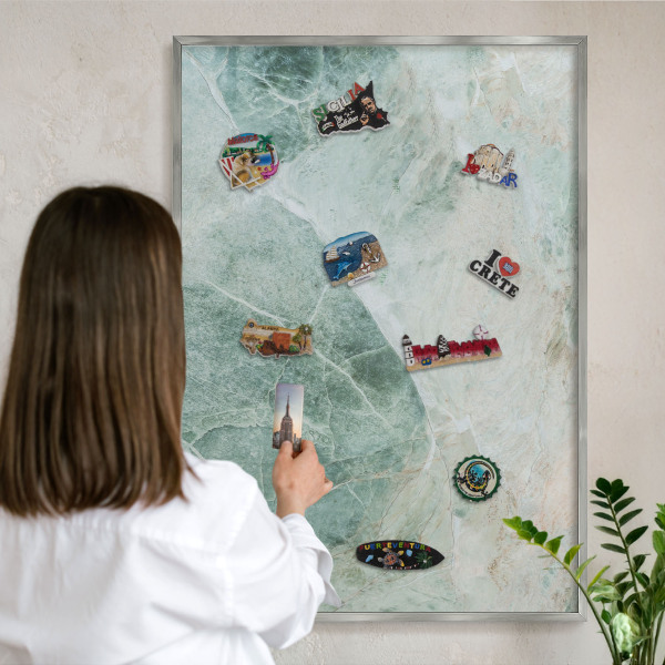 Tableau magnétique décoratif avec cadre argenté Textures vertes