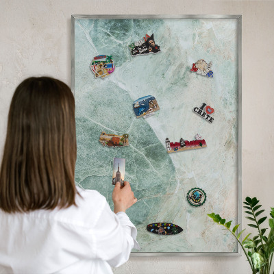 Tableau magnétique décoratif avec cadre argenté Textures vertes
