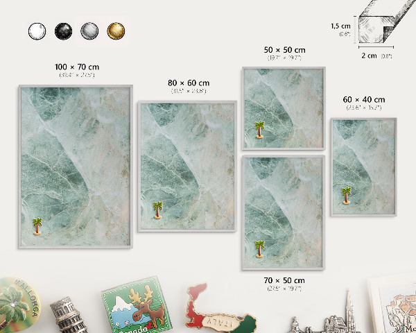 Tableau magnétique décoratif avec cadre argenté Textures vertes