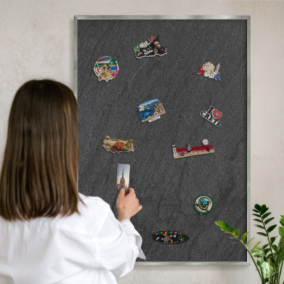 Tableau pour collection d'aimants cadre argenté Texture noire