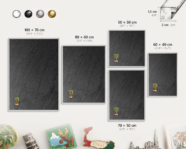 Tableau pour collection d'aimants cadre argenté Texture noire