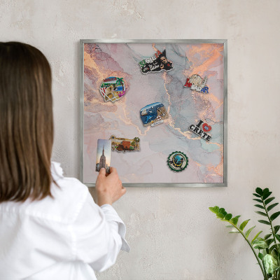 Tableau pour collection d'aimants cadre argenté Abstraction colorée
